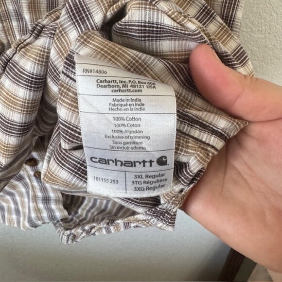 Carhartt Mens Short Sleeve Plaid Pocketed Relaxed Fit Button Up Shirt Size 3X - Picture 7 of 7